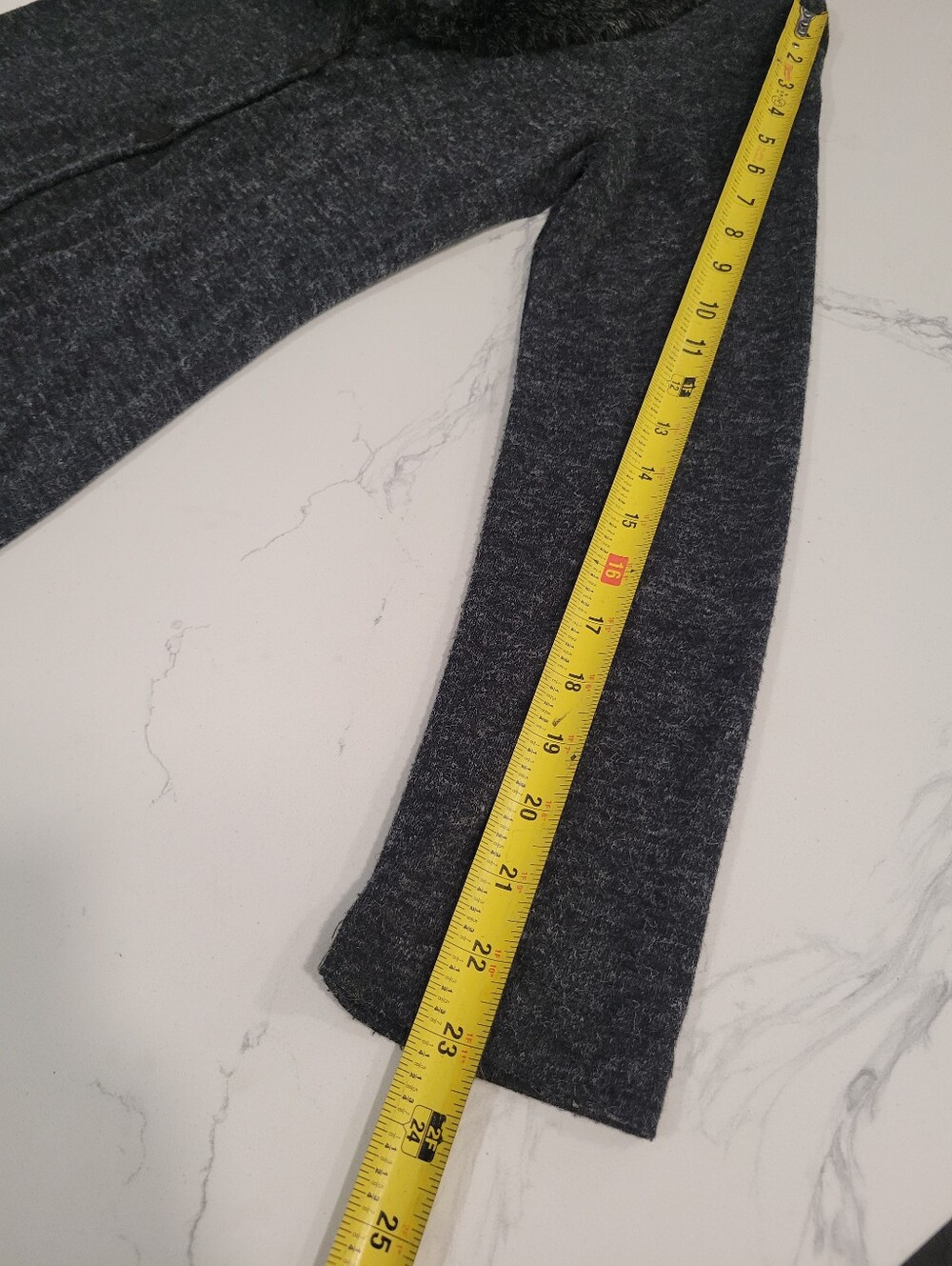 Vintage 90s Whimsigoth Long Charcoal Gray Button-Front Faux Fur Collar Cardigan - Picture 8 of 9